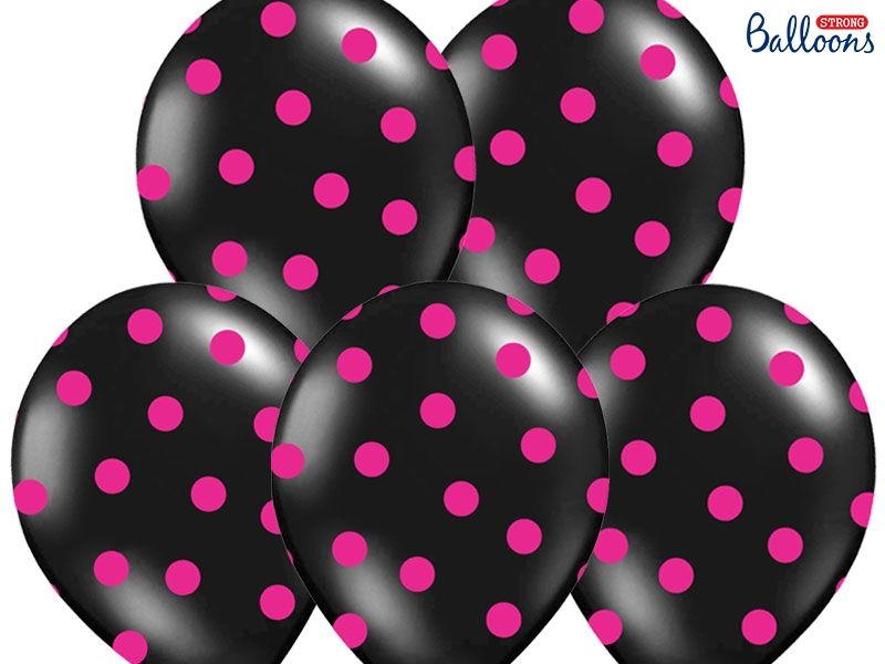 Czarne balony w różowe kropki-6 szt./op.