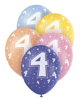 Balony z czwórką, mix kolorów 5szt./op.