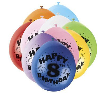 Balony urodzinowe 8 lat, mix kolorów 10szt./op.