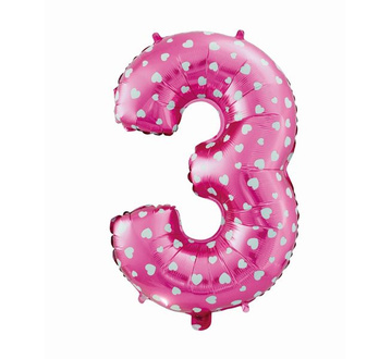 Balon foliowy cyfra "3" z serduszkami.