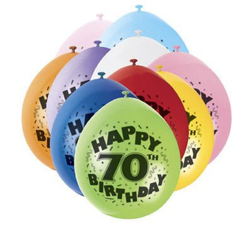 Balony urodzinowe 70 lat, mix kolorów 10szt./op.