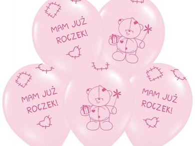 Różowe balony z misiem - 6szt./op.