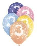 Balony na trzecie urodziny, mix kolorów 5szt./op.