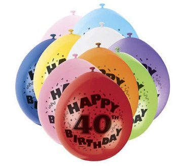 Balony urodzinowe 40 lat, mix kolorów 10szt./op.