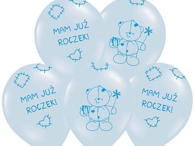 Błękitne balony z misiem. Roczek chłopca -6szt./op.