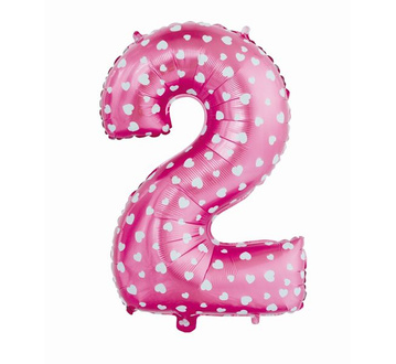 Balon foliowy cyfra "2" z serduszkami.