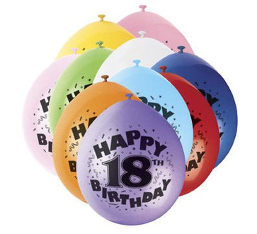 Balony urodzinowe 18 lat, mix kolorów 10szt./op.