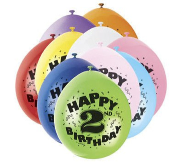 Balony urodzinowe 2 latka, mix kolorów 10szt./op.