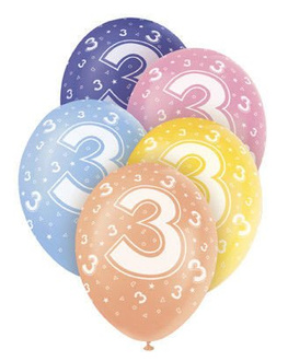 Balony na trzecie urodziny, mix kolorów 5szt./op.