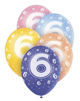 Balony z cyfrą 6, mix kolorów 5szt./op.
