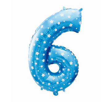 Balon foliowy cyfra "6" w gwiazdki.