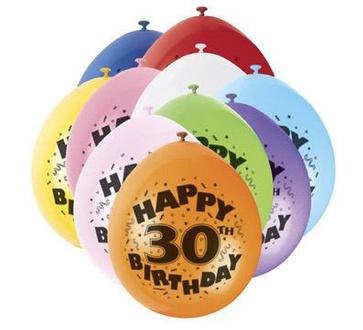 Balony urodzinowe 30 lat, mix kolorów 10szt./op.