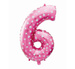 Balon foliowy cyfra "6" z serduszkami.