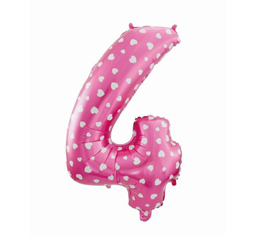 Balon foliowy cyfra "4" z serduszkami.