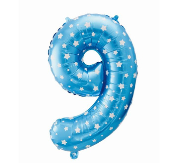 Balon foliowy cyfra "9" w gwiazdki.