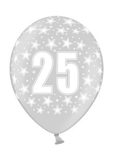 Różnokolorowe balony  z liczbą "25"- 6szt./op.