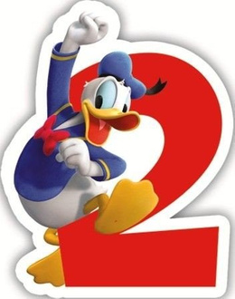 Świeczka na tort- cyfra 2  z Kaczorem Donaldem